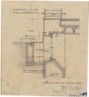 Fischer, Theodor; München, Arcisstr. 20; Haus Jagenberg - Kellerfenster (Schnitt)