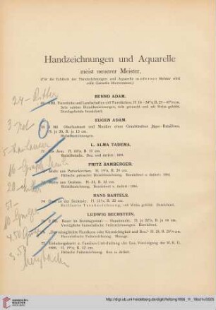 Handzeichnungen und Aquarelle meist neuerer Meister (Nr. 69 - 375)