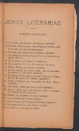 Números publicados "Joyas literarias"