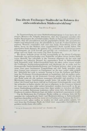 Das älteste Freiburger Stadtrecht im Rahmen der südwestdeutschen Städteentwicklung.