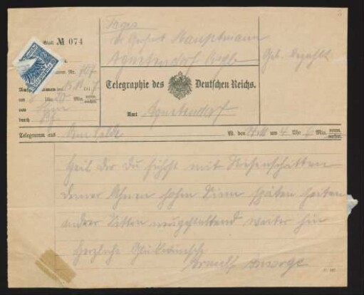 Brief von Arnulf Ansorge an Gerhart Hauptmann