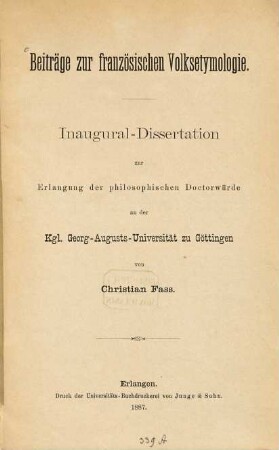 Beiträge zur französischen Volksetymologie