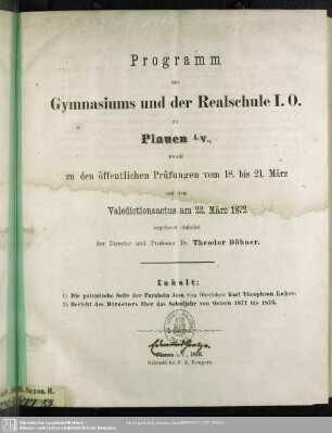 1871/72: Programm des Gymnasiums und der Realschule I. Ordnung zu Plauen