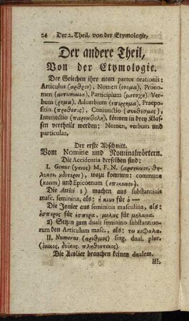 Der andere Theil, Von der Etymologie.