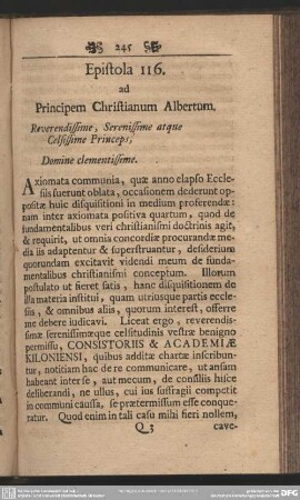 Epistola 116. ad Principem Christianum Albertum