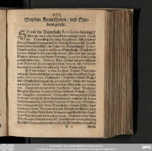 VIII. Von den Kranckheiten / und Sterbens gefahr.