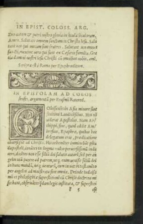 In Epistolam Ad Colossenses, argumentum per Erasmum Roterod.