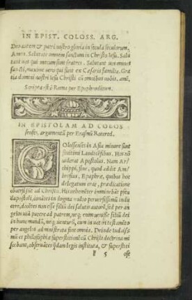 In Epistolam Ad Colossenses, argumentum per Erasmum Roterod.