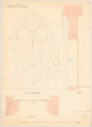 Kirche, Trebatsch: Haupteingangstür: Grundriss, Profil, Ansicht