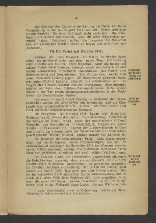 VII. Die Partei seit Oktober 1918
