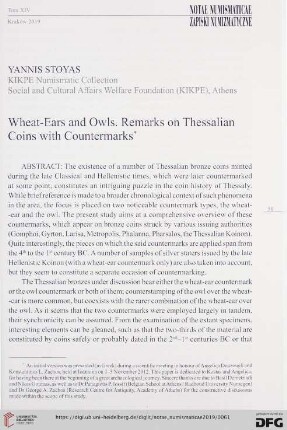 Wheat-Ears and Owls. Remarks on Thessalian Coins with Countermarks