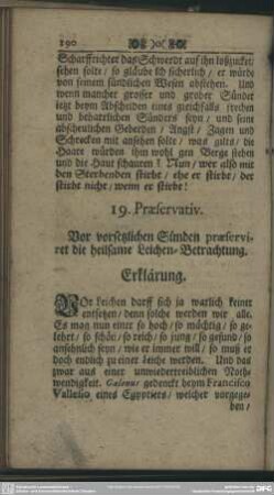 19. Praeservativ. Vor vorsetzlichen Sünden praeserviret die heilsame Leichen-Betrachtung