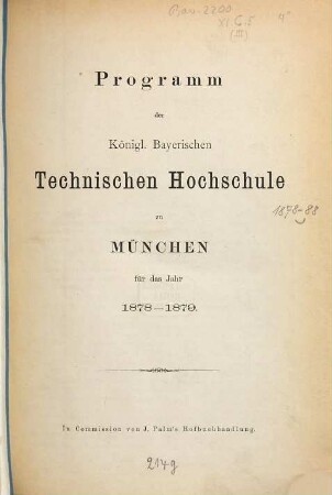 Programm : für d. Studienjahr .... 1878/79