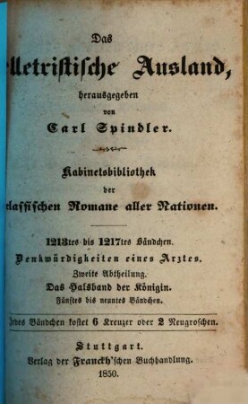 Denkwürdigkeiten eines Arztes, 2,5/9. Das Halsband der Königin