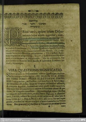 I. Vera Quaestionis Significatio