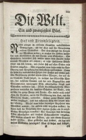 Ein und zwanzigstes Blat.