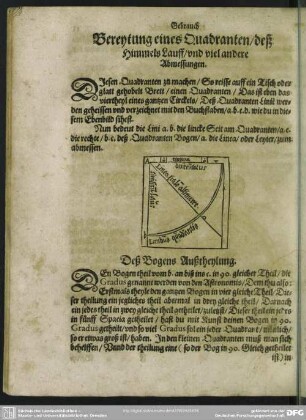 Bereytung eines Quadranten, deß Himmels Lauff, und viel andere Abmessungen