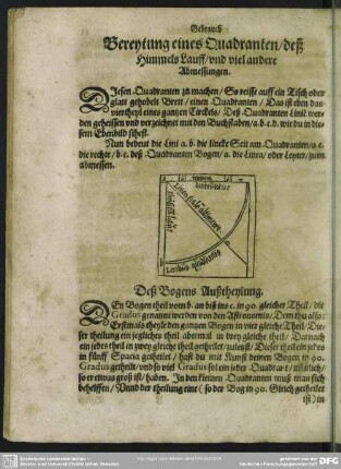 Bereytung eines Quadranten, deß Himmels Lauff, und viel andere Abmessungen