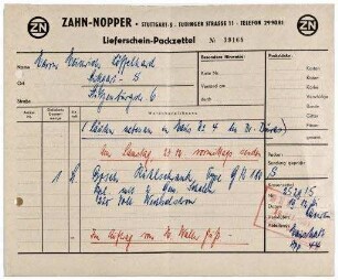 Bosch Liefer-Packzettel an Heinrich Löffelhardt (Zettel)