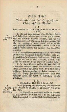 Erster Titel. Provinzialrecht des Herzogthums Cleve ostseits Rheins.