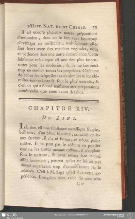 Chapitre XIV. Du Zinc