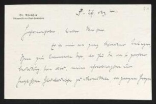 Brief von Ernst Blaicher an Gerhart Hauptmann