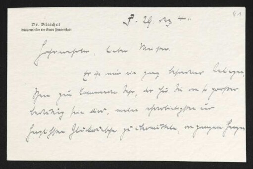 Brief von Ernst Blaicher an Gerhart Hauptmann