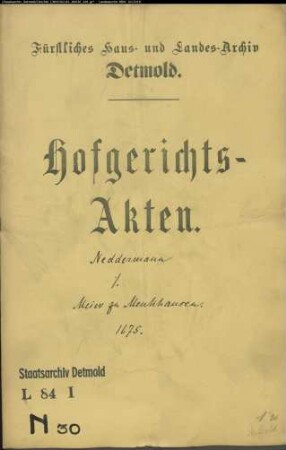 Neddermann, Bürgermeisters Kinder Vormunde gegen Otto Meier zu Menkhausen - Schuldforderung