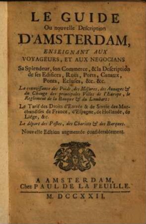 Le guide ou nouvelle description d'Amsterdam