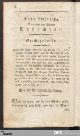 Dritte Abtheilung. Monatliche und jährliche Andachten.