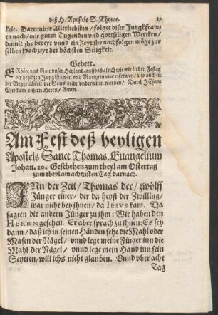 Am Fest deß heyligen Apostels Sanct Thomas ...