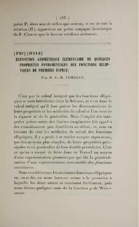 [F8 f] [H11 d] Exposition géométrique élémentaire de quelques propriétés fondamentales des fonctions elliptiques de première espèce.