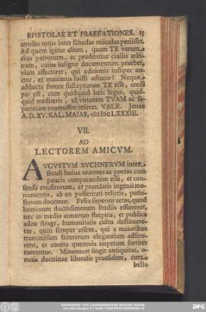 VII. Ad Lectorem Amicum.