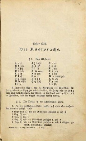 Lehrbuch der englischen Sprache : Grammatik und Übungsbuch, 1