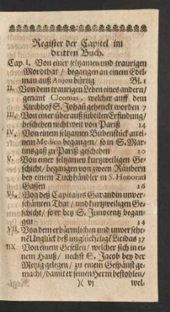 Register der Capitel im dritten Buch.