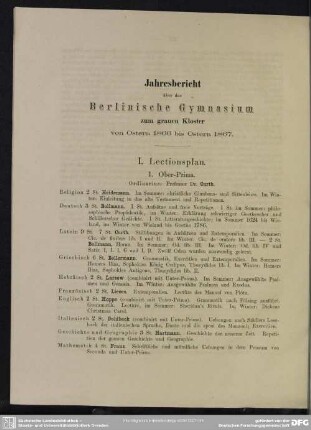 Jahresbericht über das Berlinische Gymnasium zum grauen Kloster von Ostern 1866 bis Ostern 1867