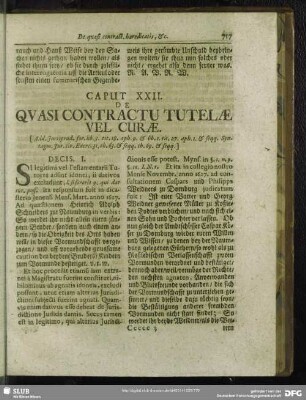 Caput XXII. De Quasi Contractu Tutelae Vel Curae