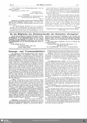 An die Mitglieder des Zentralverbandes der Deutschen Uhrmacher!