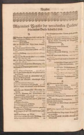 Allgemeines Register der vornehmsten Sachen/ so in diesem Buche befindlich sind.