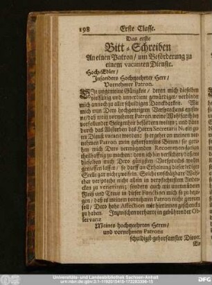 Das erste Bitt-Schreiben An einen Patron, um Beförderung zu einem vacanten Dienste.