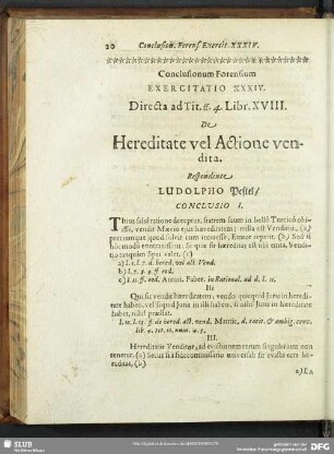 Conclusionum Forensium Exercitatio XXXIV. Directa ad Tit. ff. 4. Libr. XVIII. De Hereditate vel Actione vendita