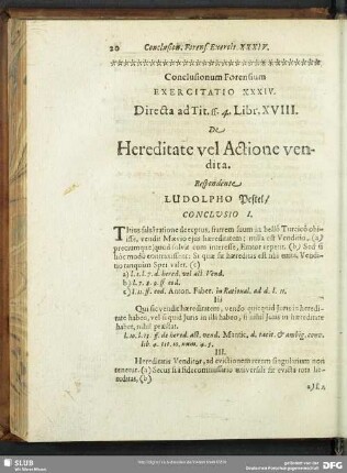 Conclusionum Forensium Exercitatio XXXIV. Directa ad Tit. ff. 4. Libr. XVIII. De Hereditate vel Actione vendita