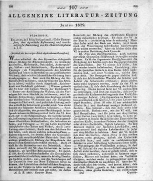 Stphani, H.: Über Gymnasien, ihre eigentliche Bestimmung und zweckmäßigste Einrichtung. Erlangen: Palm 1828 (Beschluss der im vorigen Stück abgebrochenen Rezension)