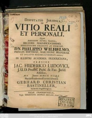 Disputatio Juridica De Vitio Reali Et Personali