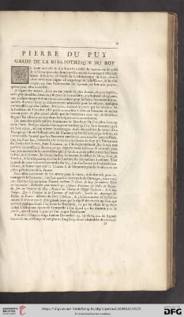 Pierre du Puy, gardede la bibliotheque du roy