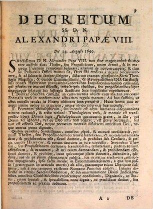 Damnatae theses ab Alexandro VII., Innocentio XI. & Alexandro VIII. necnon Iansenii ad theologicam trutinam revocatae juxta pondus sanctuarii, 3. De XXXIII. Thesibus Proscriptis Ab Alexandro VIII. Necnon De Quinque Jansenii Propositionibus
