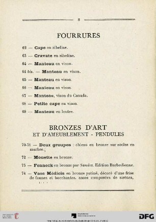 Fourrures (Nr. 62-69)