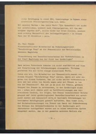 Einschätzung des Gesundheitszustandes der Verkäuferinnen in der Stadt Magdeburg aus der Sicht des Gynäkologen