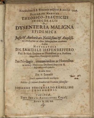 Discursus Medicus Theorico-Practicus Inauguralis De Dysenteria Maligna Epidemica