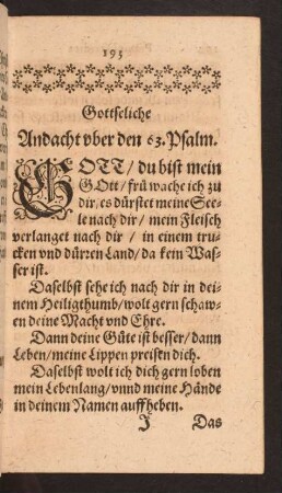 Gottseliche Andacht uber den 63. Psalm